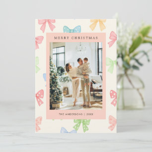 Cute Colorful Bow Pattern 5 Photo Christmas Holiday Card