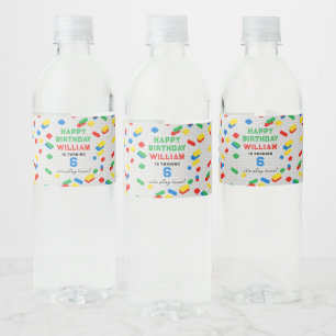 Cute Colorful Bricks Building Blocks Kids Birthday Water Bottle Label