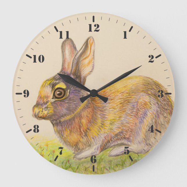 Cute colorful Bunny drawing art Large Clock (Front)
