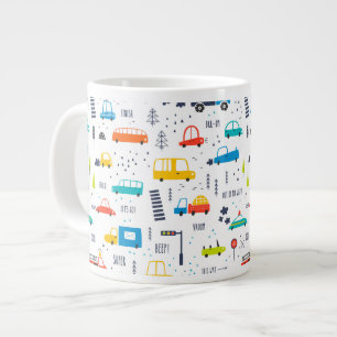 Cute Colorful Car Traffic Pattern Large Coffee Mug