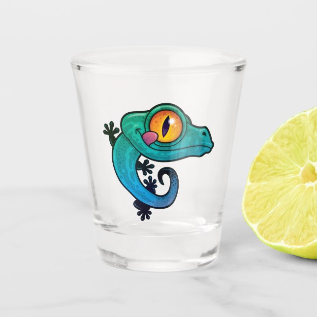 Cute Colorful Cartoon Gecko Shot Glass (Front)