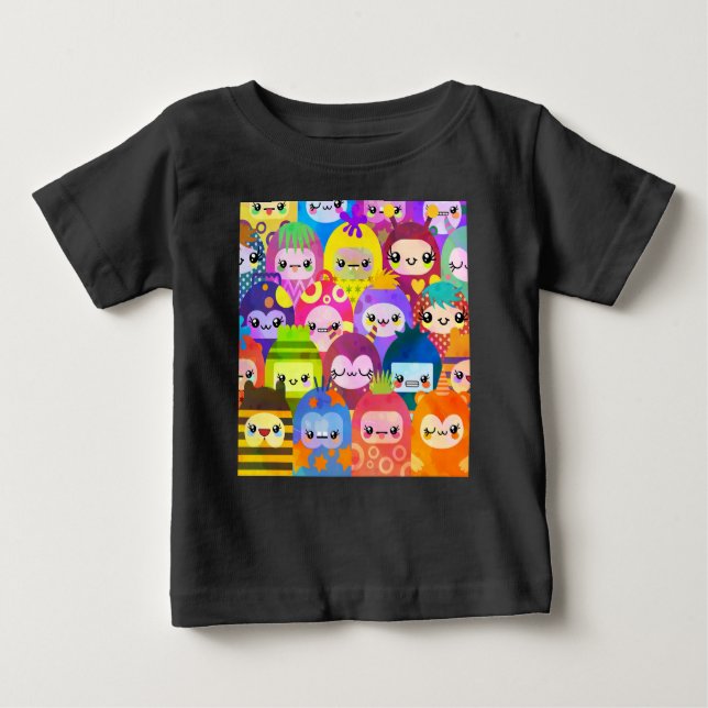 Cute Colorful Cartoon People Characters Baby T-Shirt (Front)