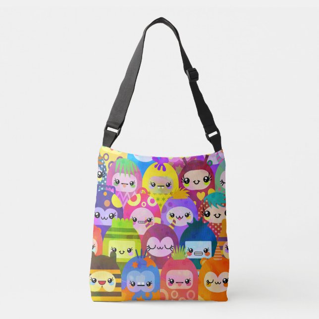 Cute Colorful Cartoon People Characters Crossbody Bag (Front)