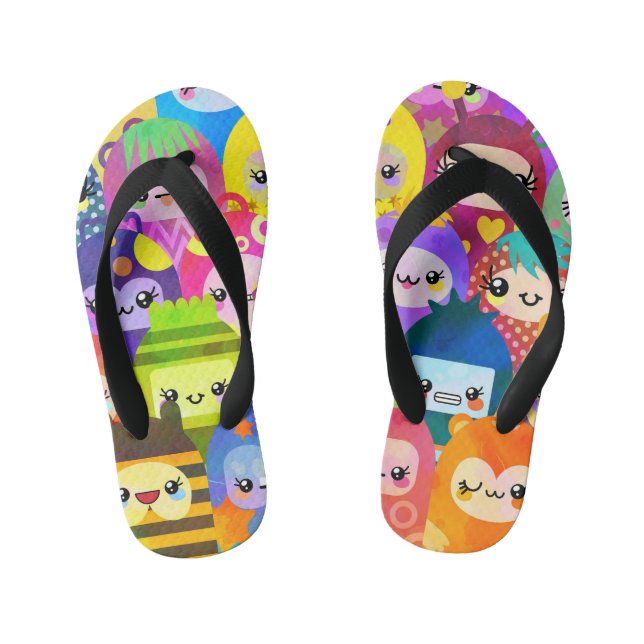 Cute Colorful Cartoon People Characters Kid's Thongs (Footbed)