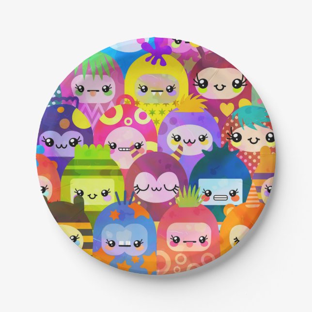 Cute Colorful Cartoon People Characters Paper Plate (Front)