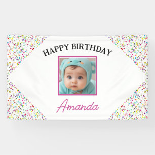 Cute Colorful Confetti Photo 1st Birthday Banner