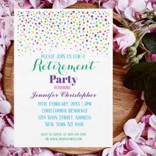 Cute Colorful Confetti Script retirement party  Invitation