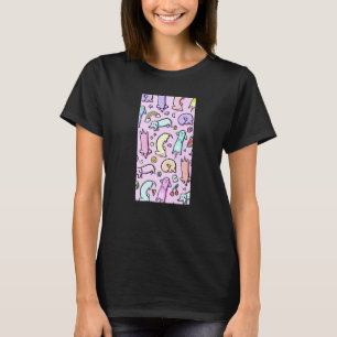 Cute Colorful Dachshund Pattern, Dog Lovers Pink Y T-Shirt