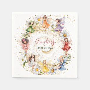 Cute Colorful Dancing Floral Fairies Gold Glitter Napkin