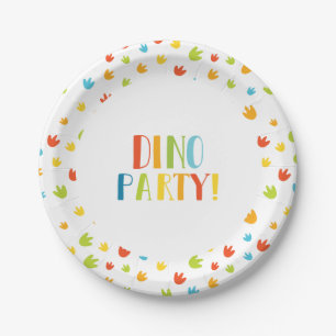 Cute Colorful Dinosaur Footprints Birthday Party Paper Plate