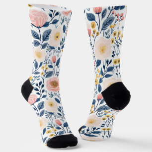 Cute Colorful Ditsy Wildflower Meadow Spring Garde Socks