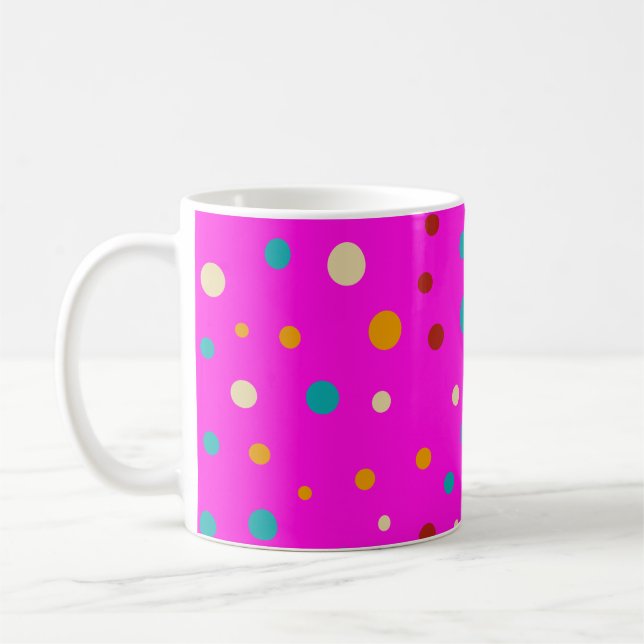 Cute Colorful Dots Pink Coffee Mug (Left)