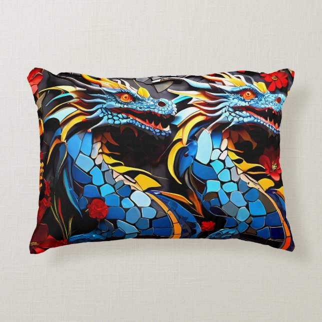 Cute Colorful Dragon Mosaics  Decorative Cushion (Front)