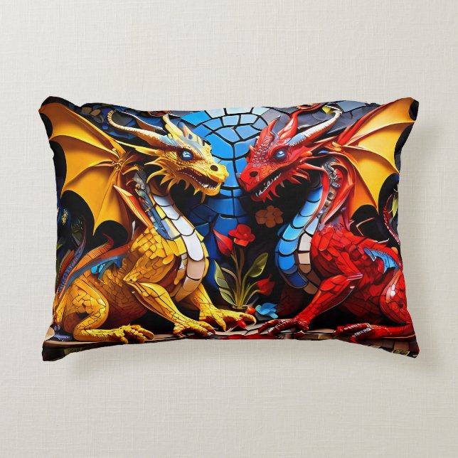 Cute Colorful Dragon Mosaics  Decorative Cushion (Front)