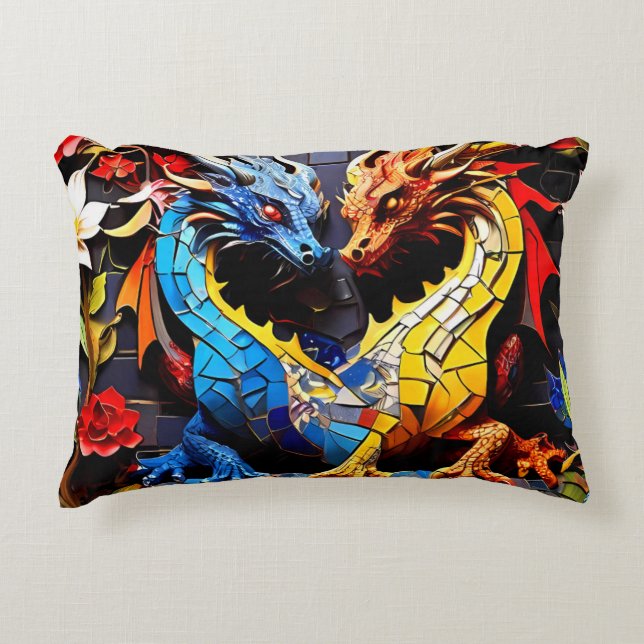 Cute Colorful Dragon Mosaics  Decorative Cushion (Front)