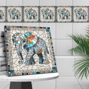 Cute Colorful Elephant mosaic art Ceramic Tile