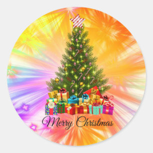 Cute, Colorful Fireworks, Christmas Tree & Gifts Classic Round Sticker