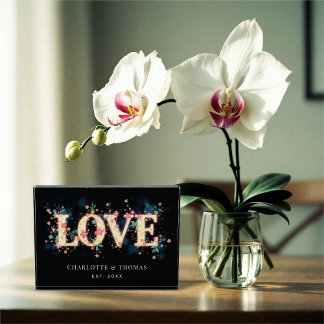 Cute Colorful Floral LOVE Word Black Background Photo Block