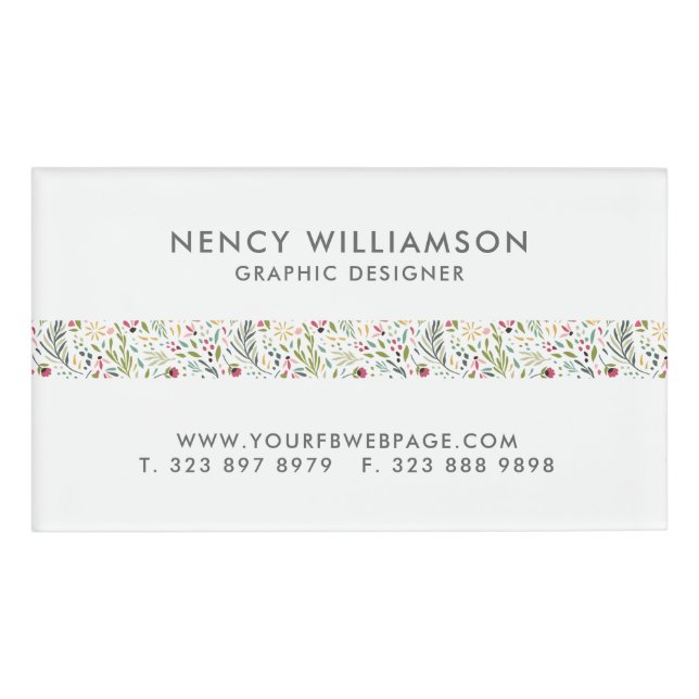 Cute Colorful Flowers Pattern Stripe Name Tag (Front)