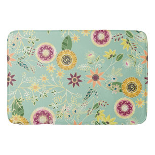 Cute Colorful Folk Floral Original Golden Design Bath Mat