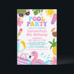 Cute Colorful Girls Retro Pool Party Birthday Invitation<br><div class="desc">Cute Colorful Girls Retro Pool Party Birthday Invitation Colorful pool birthday party invitation for a girl featuring a pink duck float, sun glasses, sun, ice cream, tropical drink, retro style text, beach ball and more. This colorful summer themed birthday invitation is a cute way to set the scene for a...</div>