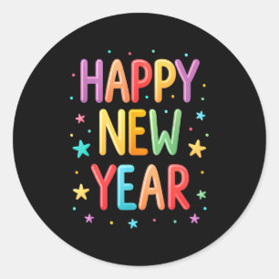 Cute Colorful Happy New Year Festive Bright Holida Classic Round Sticker
