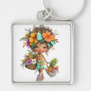 CUTE COLORFUL HAWAIIAN THEMED GIRL KEY RING