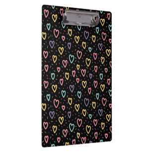 Cute Colorful Hearts Black Clipboard 