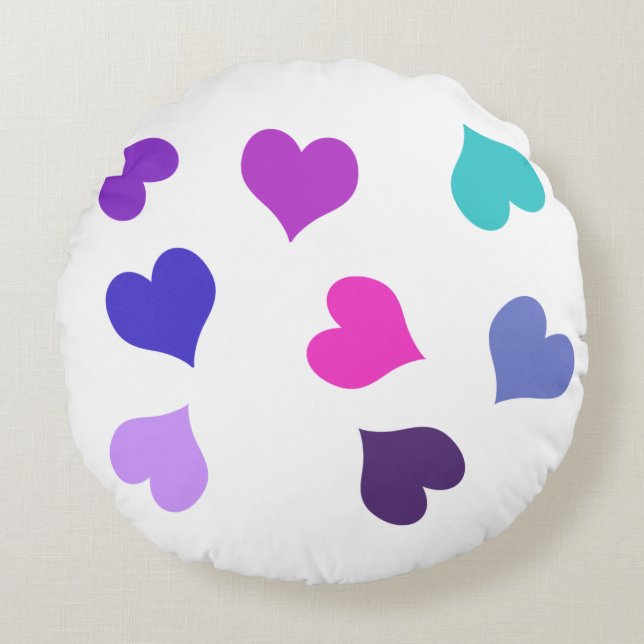 Cute colorful hearts round cushion (Front)