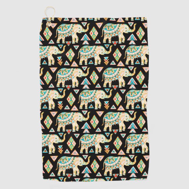 Cute colorful indian elephants pattern golf towel (Front)