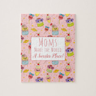 Cute Colorful Kawaii Sweet Pattern Mothers Day Jigsaw Puzzle