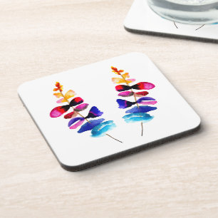 Cute colorful leaves watercolor coaster