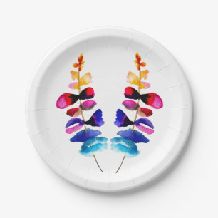 Cute colorful leaves watercolor paper plate
