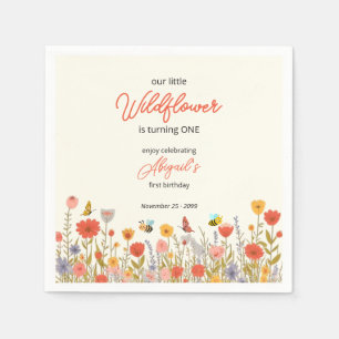 Cute Colorful Little Wildflower Bee's 1st Birthday Napkin