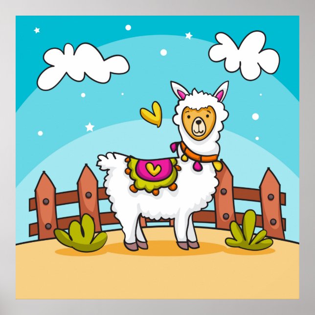 Cute, Colorful Llama Poster (Front)