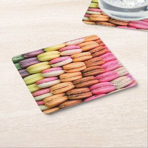 Cute Colorful Macaroons Square Paper Coaster