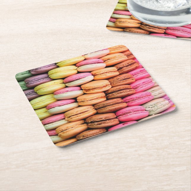Cute Colorful Macaroons Square Paper Coaster (Angled)