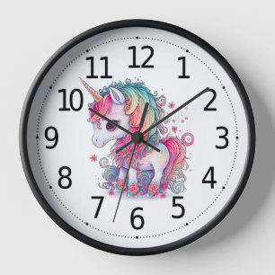 Cute Colorful Magical Creature Unicorn Artwork   Clock