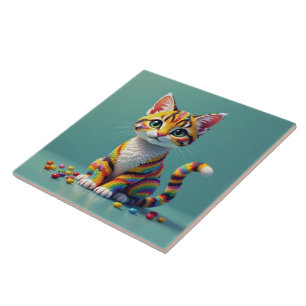 Cute Colorful Margay Candy Cat Ceramic Tile
