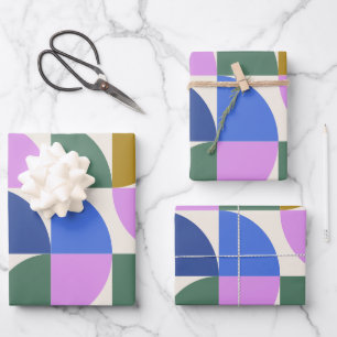 Cute Colorful Modern Geometric Shapes Pattern Blue Wrapping Paper Sheet