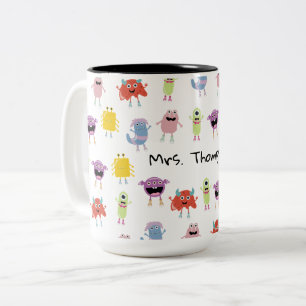 Cute Colorful Monsters Funny Kids Pattern Teacher Two-Tone Coffee Mug