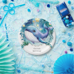 Cute Colorful Nautical Whale Birthday Paper Plate