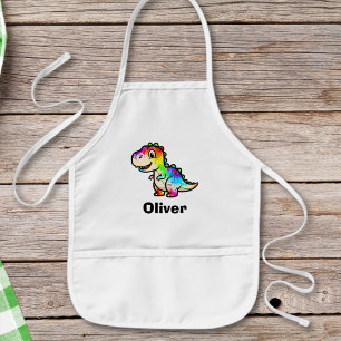 Cute Colorful Paint Splatter Dinosaur Kids Apron