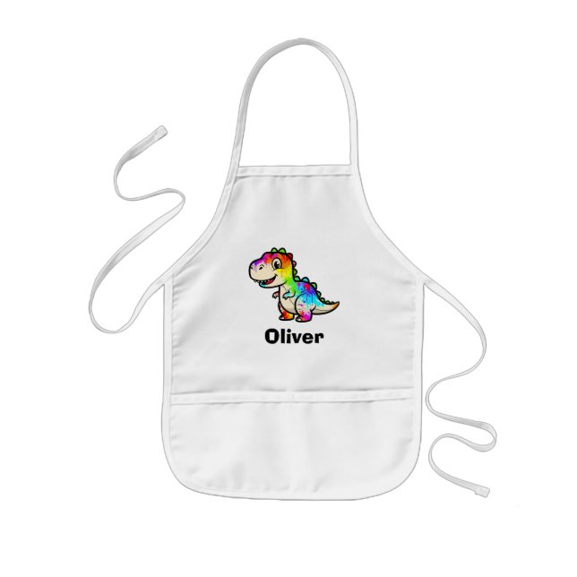 Cute Colorful Paint Splatter Dinosaur Kids Apron (Front)
