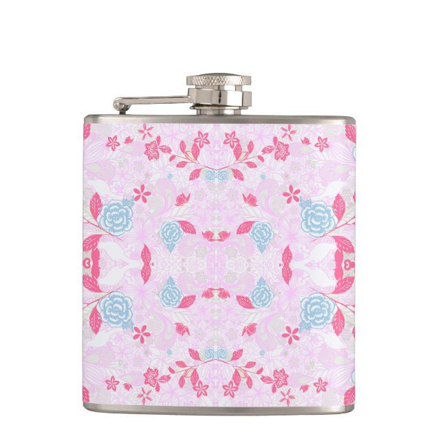 Cute colorful pastel floral pattern hip flask (Front)