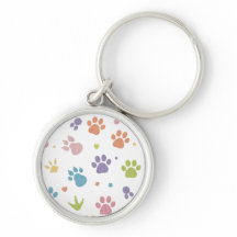 Cute Colorful Paw Prints Pattern Keychain