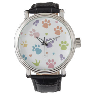 Cute Colorful Paw Prints Pattern Wrist Watch