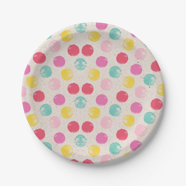 Cute Colorful Polka Dot Pattern Paper Plate (Front)