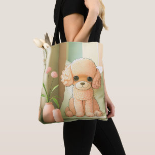 Cute Colorful Poodle Dog Puppy Holding a Heart   Tote Bag
