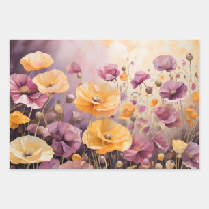 Cute Colorful Poppies in a Field Wrapping Paper Sheet